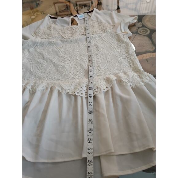 Blue Betty Bohemian Lace Blouse Off White Sheer Teired Tunic Top Medium - Picture 6 of 10